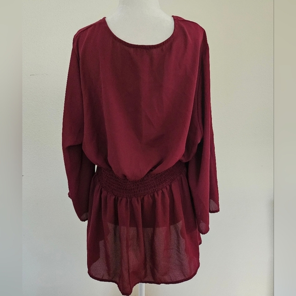 Torrid Babydoll Women's Elegant Burgundy Georgette Smocked Blouse Size 2X. - Picture 8 of 15